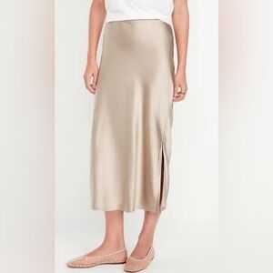Old navy, High-Waisted Satin Midi Slip Skirt, Large color mocha taffy